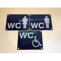 WC-skylt med figurer, emaljerad